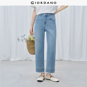 Giordano Women Lace trim ankle length high waist jeans Free Shipping 18416708