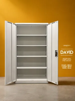 DAVID | Modern Steel Cabinet with 5 layers of Storage in Swing Steel Doors - Minimalist Steel Cabinet Heavy Duty
