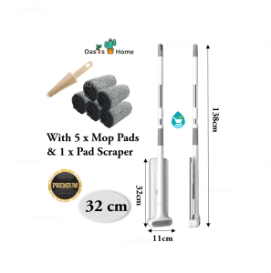 Oasis Home 32cm Squeeze Slim Scratch Flat Mop Wash for Floor Magic 2in1 Lazy Mop Lantai Modern House Cleaner Self-Wash/Squeeze 360 Dust Mop LotzBuy