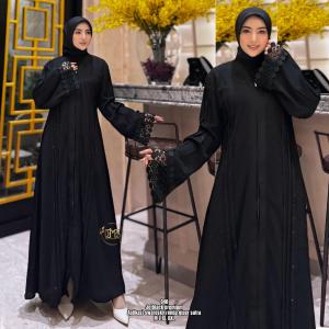 Abaya premium gamis arab hitam jet black terbaru resleting full outher 213
