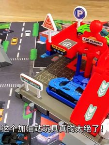 Oldlaiben Rail Car Toys Sliding Car Scene Gas Station Restaurant Car Wash Interactive Mainan Litar