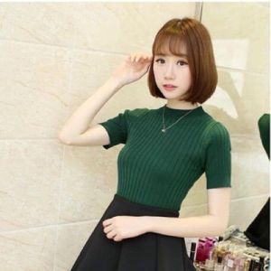 Core Plain Knitted blouse short sleeve t-shirts