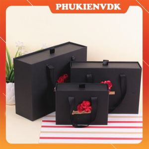 Hộp Quà Sinh Nhật Hộp Quà Tặng Kèm Túi Màu Đen Gắn Hoa Đỏ Cao Cấp
