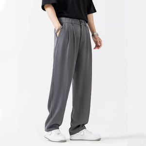Mens High Quality Ice Silk Trousers for Suit Casual Loose Suit Pants for Men Formal Black Slacks Pants