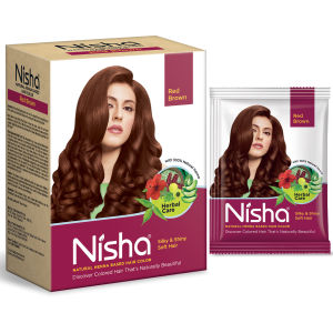 Nisha Hair Dye Henna – Permanent Hair Color Pewarna Rambut 100% Grey Coverage Black / Brown Certified Wudu Friendly Original Natural Formula 60gm