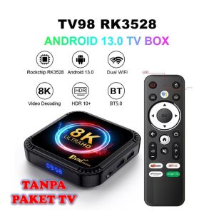 Smart TV Box Android 13 TV98 Voice Remote Ram 4GB Rom 64GB 4/64 STB Unlock Gratis Paket TV Full Channel TV Iflix Rockchip RK3528 Quad Core Dual Wifi Bluetooth