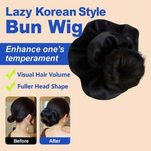 Womens low tie bun wig lazy wind bun band scrunchie clip