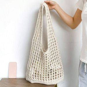 MOIRA สีทึบทึบ กระเป๋าสะพายไหล่ถัก ใช้งานได้หลากหลาย กลวงออก กระเป๋าโท้ทโครเชต์โบฮีเมียน นุ่มนุ่มๆ จุได้มาก กระเป๋าถือผ้าทอแบบลำลอง สำหรับผู้หญิง