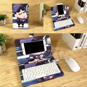 Phone Wired Keyboard Mouse Set Portable With Leather Cove For Mobile Phones Huawei Xiaomi