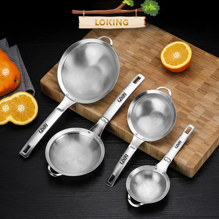Muôi thủng, vá thủng inox 304 loại tay ngắn,muôi lưới lọc mịn, sữa đậu ...