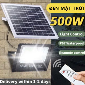 500W Đèn pha led Năng Lượng Mặt Trời công suất kèm tấm pin rời có remote có cảm biến tự động dây nối