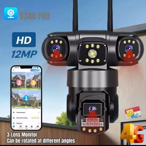 กล้องวงจรปิดใส่ซิม4G 3เลนส์ ภาพ3จอ V380pro ซูมได้ไกล10เท่า ความคมชัด4K จับการเคลื่อนไหว