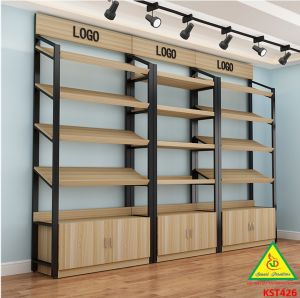 Kệ trưng bày sản phẩm hàng hóa kệ trang trí khung sắt mặt gỗ KST426 - NỘI THẤT LẮP RÁP VIENDONGADV