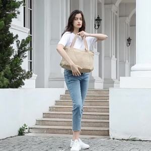 2025 New cross-border large-capacity canvas tote bag womens single-shoulder casual tote bag stylish and simple design versatile handbag