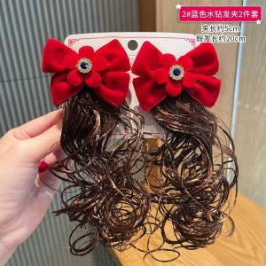 Chinese Style Red Baby Girls Bowknot Wig Hair Clips Lattice Pattern Bow Hair Accessories Hairpins Hairgrips Ornament For Kids