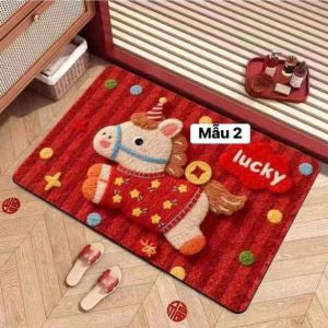 Horse Year 2026 Cartoon Doormat Lunar New Year Festive Entrance Mat Soft Crystal Velvet Non Slip Backing Home Decor Rug For Chinese New Year