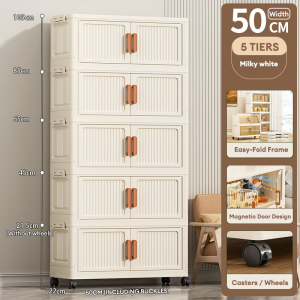 Goody 50-70cm Foldable Storage Cabinet Large Plastic Wardrobe With Wheel Heavy-Duty Cabinet Organizer
