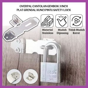 Overpal Cantolan Gembok Stainless Steel 3 Inch Plat Grendel Pengait Kunci Pintu Kamar Laci Lemari Safety Lock Latch Anti Karat Serbaguna - FR Gallery
