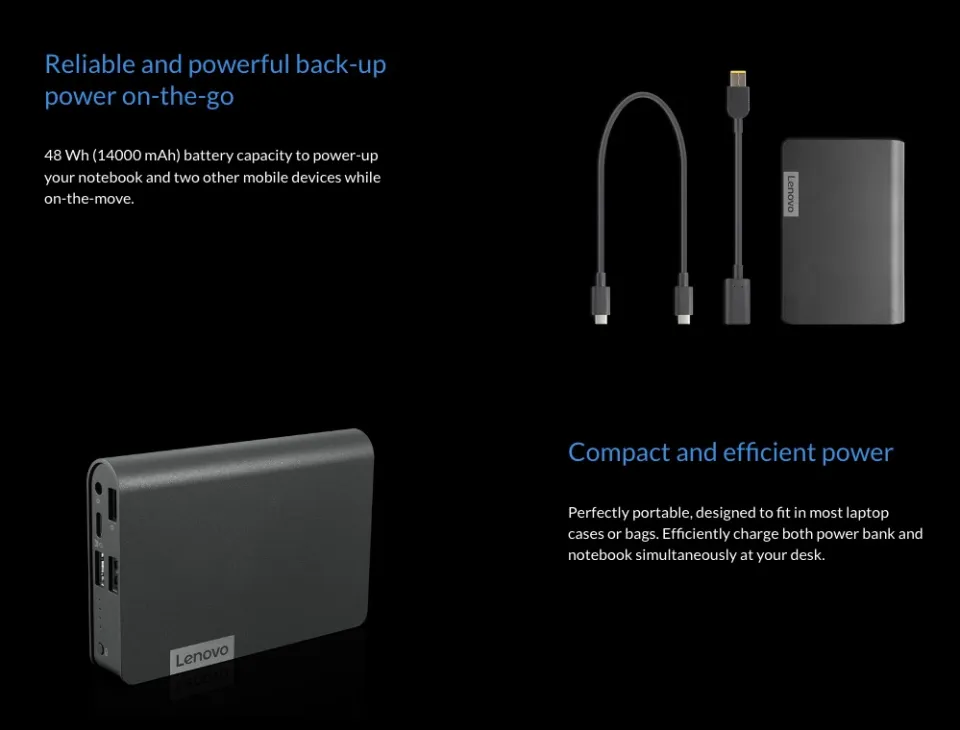 バッテリー/充電器 Lenovo - lenovo USB-C laptop power bank 14000mAh Lenovo USB-C Laptop Power Bank, 14000mAh Battery Capacity