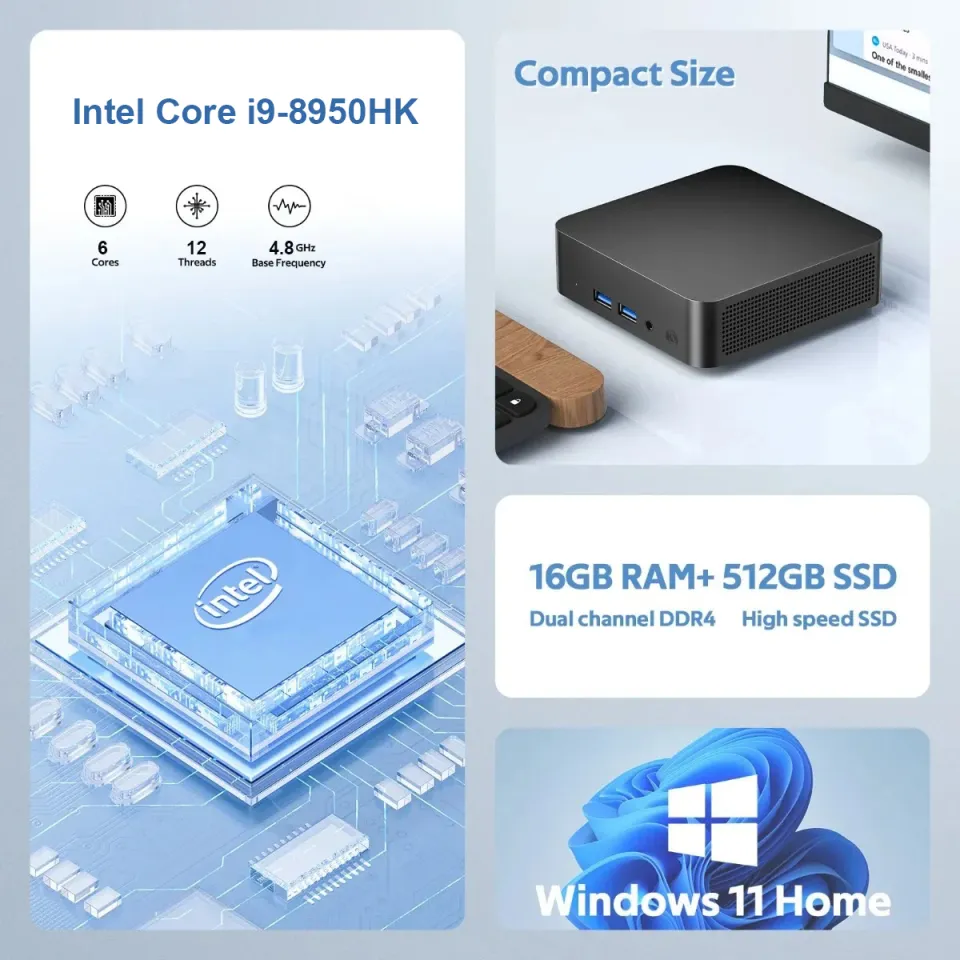 Ultra Compact Pocket Mini PC Intel Core i9 8950HK PC Dual SSD Full