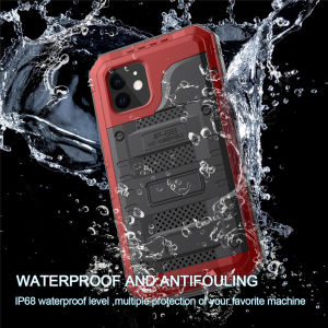 Heavy Duty Metal Armor Protection Cover Case for iPhone 15 14 13 12 Mini 11 Pro X Xs Max XR 6 6s 7 8 Plus IP68 Waterproof Shockproof Phone Cover Casing