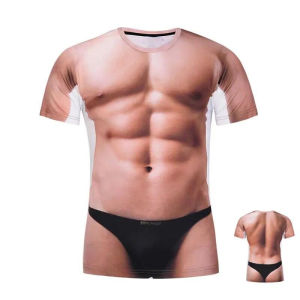 Fashion Topless Fake Muscle T-shirt Funny 3D Printed Pattern Harajuku Crewneck Pullover Top 2025 Popular Cosplay Men Women Tee