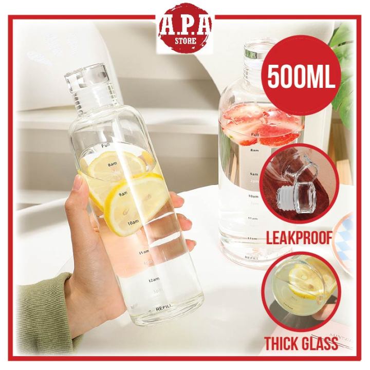 APA Glass Water Bottle Transparent Portable Drinking Bottle Lemon Juice