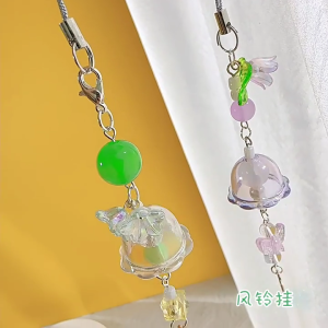 Cute Flower Wind Chime Pendant Phone Straps Lanyard Pocket Keychain Strap Backpack Charm Car Key Decoration Chain