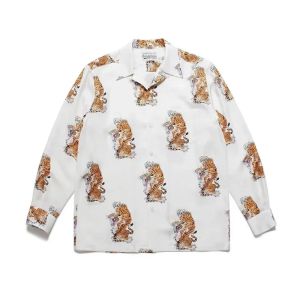 Classics Solid Embroidery Tagline WACKO MARIA Long Sleeve Shirt Fashion Simple White Grey Black Vintage Shirt