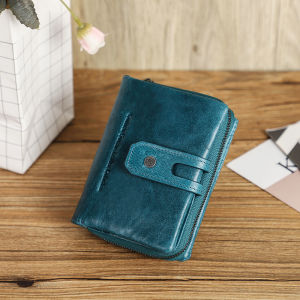 CONTACTS Wallet Women Zipper Genuine Leather Short Wallets Quality Coin Purse Women Hasp Button Purse With Credit Cards Holder Wallets