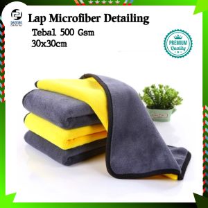 Kain Lap Microfiber Mobil Motor 30x30 cm Detailing 2 Warna Kuning Abu Lembut Tebal Serbaguna