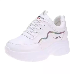 [COD]Recommend for You Women Hidden Wedge Platform Sneakers White Faux Leather Lace‑Up Comfortable Casual Shoes Office Daily Wear Footwear