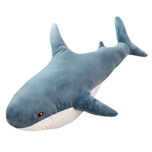 45/60/80cm Giant Shark Plush Toy Soft Stuffed Doll Cute Animal Reading Pillow for Kids Birthday Gift