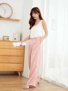 Alisa Sonya 5 solid colors women wide legs pants high waist  elegant trousers straight for office lady with Pockets