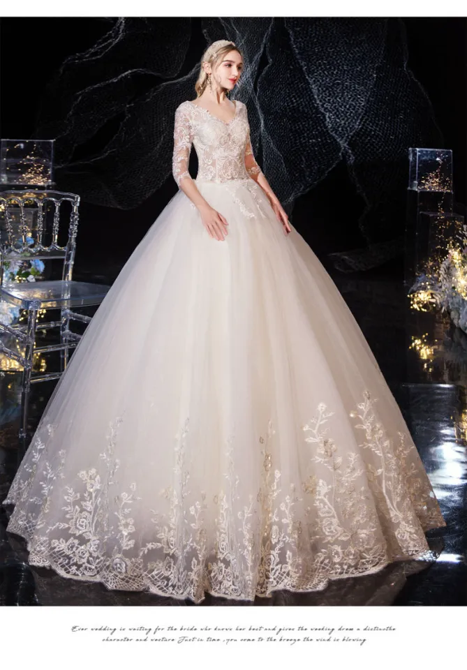 Elegant High Neck Wedding Dress Illusion Lace Half Sleeve Sweetheart  Wedding Gown