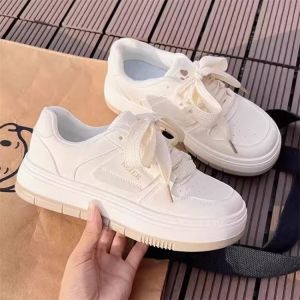 IELGY White Pink Casual Sneakers Womens 2024 Student Versatile Cute Thick Sole
