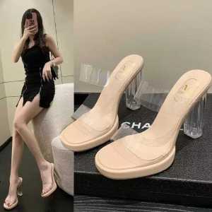 [Free Shipping] Womens High-Heeled Sandals New Summer Styles Waterproof Platform Single-Strap Design Comfortable to Wear Chunky Heels Crystal Embellishments Womens Sandals Womens Shoes.