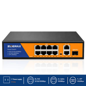 ZoeRax 8 Port Gigabit PoE Ethernet Switch 100/1000Mbps 120W  IEEE 802.3af/at Network Switch for CCTV IP Camera  2 Uplink + 1 SFP