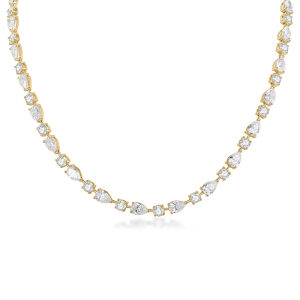 Queensun 18k White Gold Lab Diamond Mixed Cut Tennis Necklace 21Carats | Mixed Cut Diamond | Pear Cut Diamond | Round Cut Diamond | Statement Necklace | Bridal Jewelry Minimalist Luxury Necklace Sparkling Choker 18K 白金培育钻石梨形圆钻满钻网球链 轻奢闪耀设计 婚礼派对百搭高级感饰品