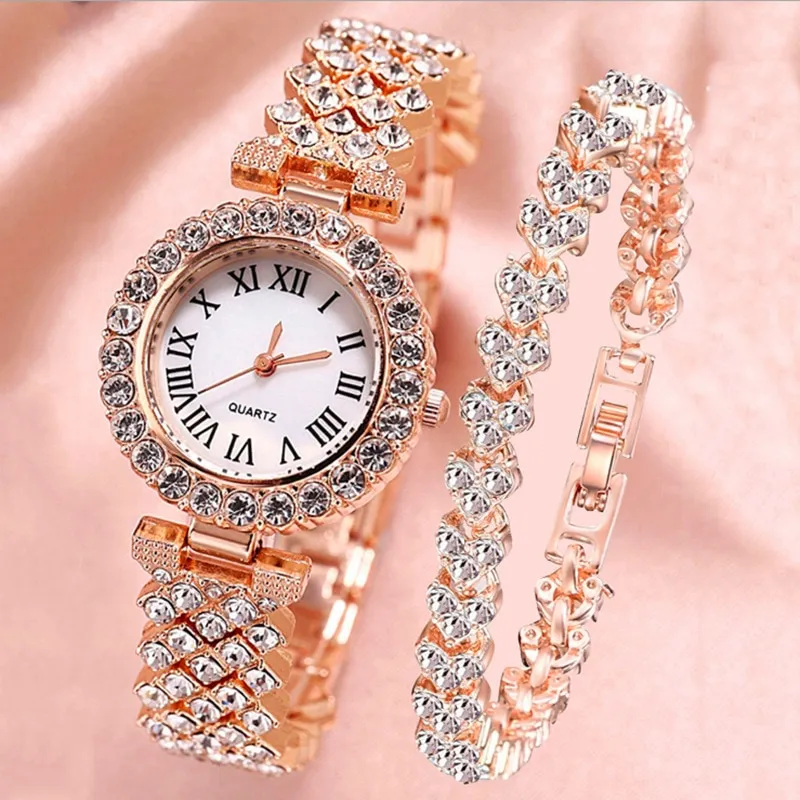 Luxury Watch Set With Jewelry set Women Casual Watches rose gold bracelet  for women Watches Diamond-studded ladies watches on sale branded original 