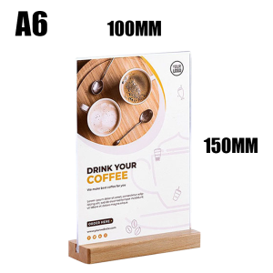 A5 A6 Acrylic T-Shape Display With Wooden Stands Double Sided Plastic Paper Holder