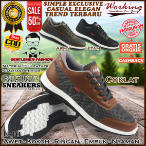 Sepatu Sneakers Pria WORKING U-10 Original Premium Awet Ringan Empuk Nyaman Olahraga Joging Sport Badminton Bulutangkis Gym Sepatu Kets Kasual Fashion Casual Pesta Kondangan Pria Cowok Cowo Laki Laki Dewasa Orang Tua Kekinian Terbaru Murah Import