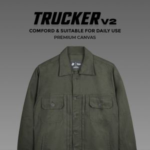 Jaket Trucker Canvas Pria V2 Hijau Army - Jaket Motor Semi Parka Casual Trucker Canvas Pria Steigen