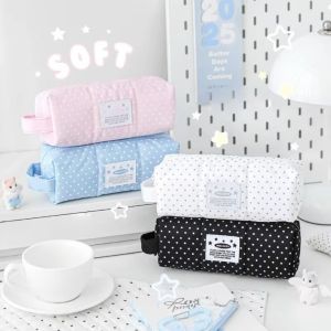 NOBLELUX Zipper Pen Bag Large Capacity Polka Dot Student Pencil Case Simple Hand-held Cosmetic Pouch Students Supplies