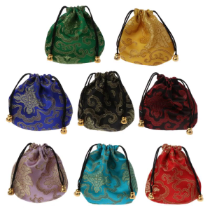 Traditional Silk Travel Pouch Classic Chinese Embroidery Bag Organizer Pouch Drawstring Gift Bags