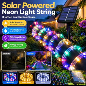 Solar Powered Outdoor Waterproof Neon String Lights LED Fairy Lights Flexible Strip Garden Yard Christmas Decoration Wedding Party Patio Outdoor Decorative Lighting