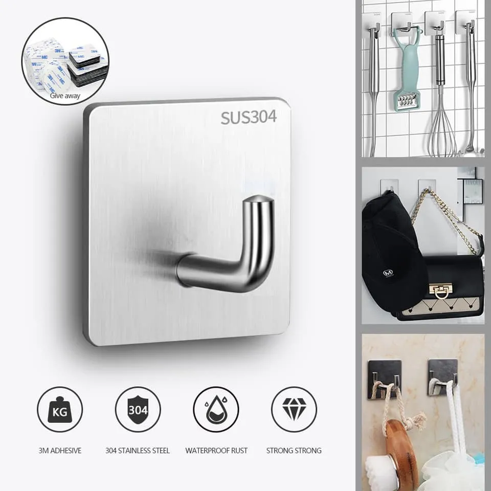 304 stainless steel Adhesive hooks,Adhesive Hooks Heavy Duty Wall Hooks  Waterproof Stainless Steel Hooks for Hanging Coat,clothes ,plants,gardening  tools,kitchenware,pans,pots,utensils,spoons, Hat,Towel Robe Hook Rack Wall  Mount- Bathroom and Bedroom