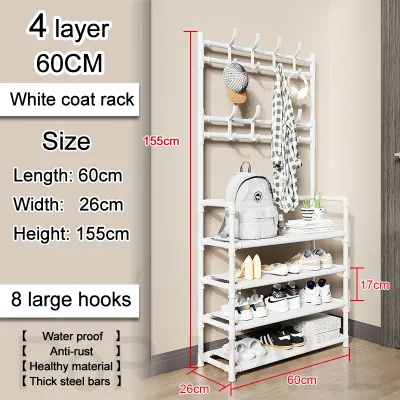 SPACEMADER Shoe Rack Organizer Shoes Rack Shoes Organizer with Storage Multifunctional Floor Coat Rack Hat Rack Indoor