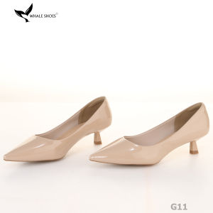 Giày Cao Gót Whale Shoes (G11) 4cm mũi nhọn da bóng và da mờ lót êm đế chống trượt