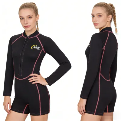 Women 2.5mm Wetsuit Neoprene Keep Warm One-Piece Stand Collar Long Sleeve Zipper Jumpsuit for Swimming Surfing Snorkeling Diving